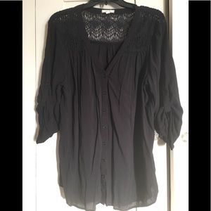 Anthropologie Black Pleione blouse with lace